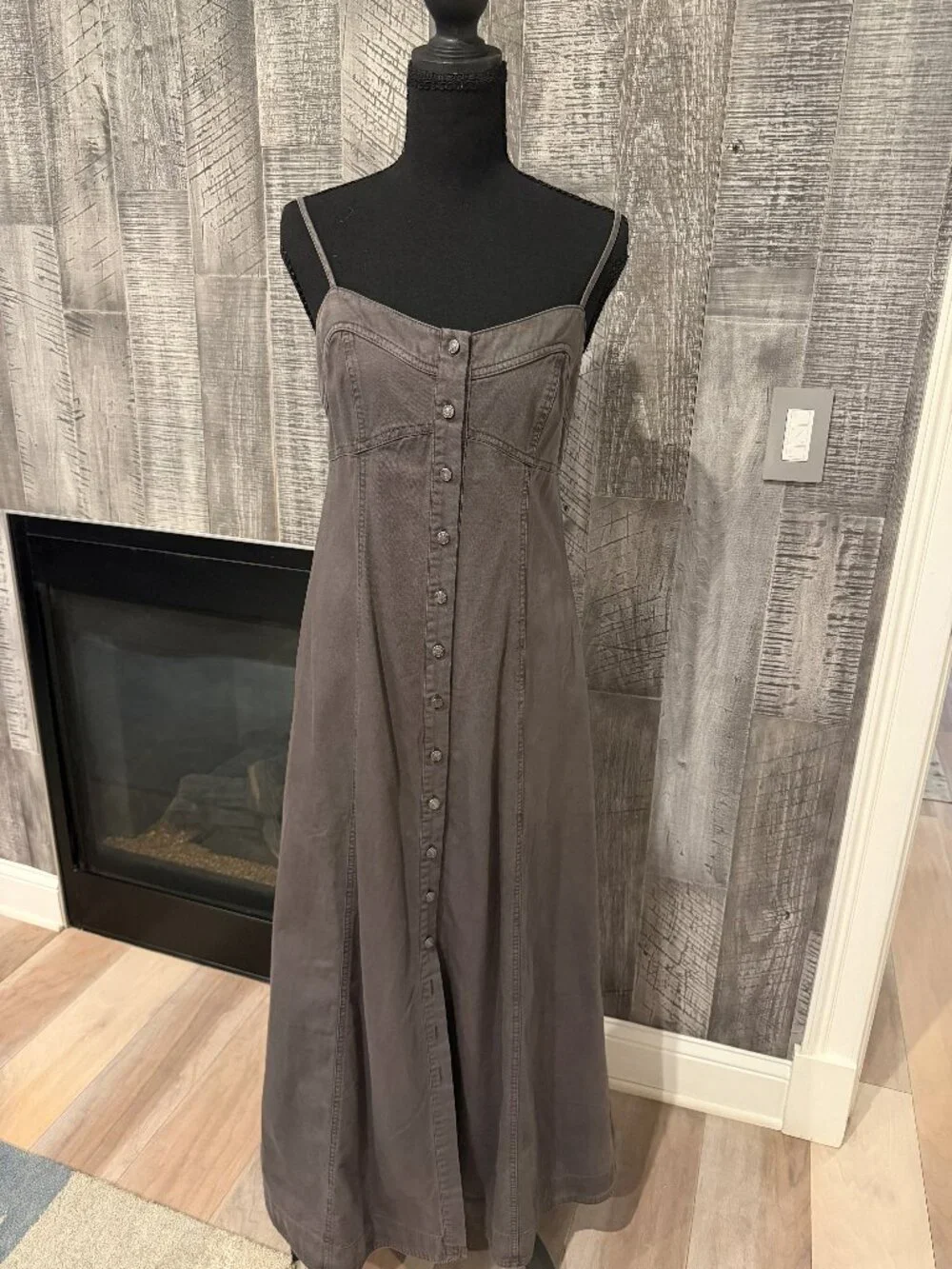 Like New never worm. Free People Gray Smocked Button-Front Maxi Dress - Size Sma